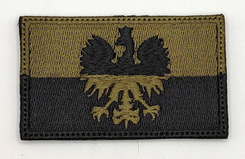 Flaga oliwkowo-czarna z orłem na rzepie